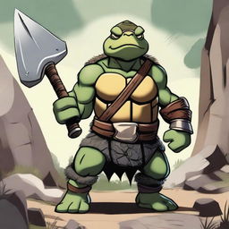 Franklin the Turtle looking angry, dressed as a barbarian with a fierce expression