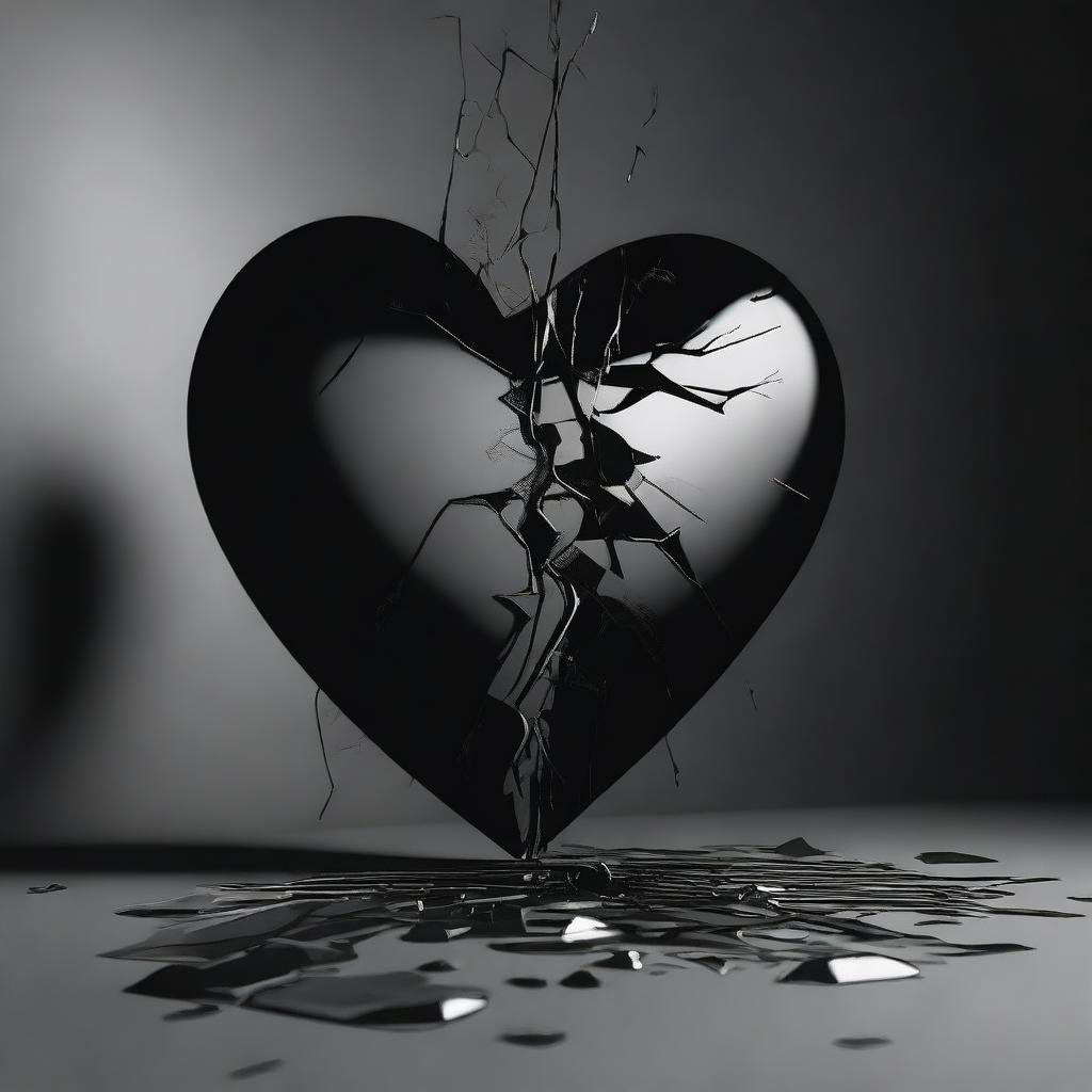 A detailed illustration of a broken heart in a black room