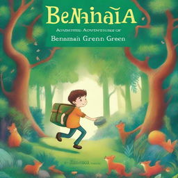 A whimsical book cover for 'The Curious Adventures of Benjamin Green' by Urisha