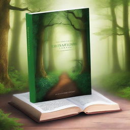 Create a captivating book cover page featuring an enchanting forest with a mysterious path leading into the distance