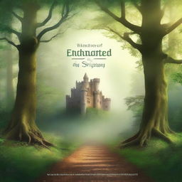 Create a captivating book cover page featuring an enchanting forest with a mysterious path leading into the distance