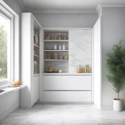 Create a detailed and realistic render of a modern pantry