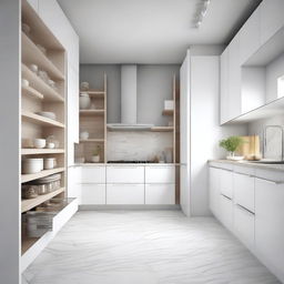 Create a detailed and realistic render of a modern pantry