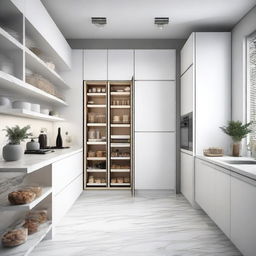 Create a detailed and realistic render of a modern pantry