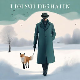 A captivating book cover featuring a detective standing in a serene winter landscape