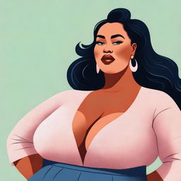 An illustration of a plus-sized woman with prominent curves, focusing on body positivity and confidence