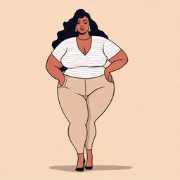 An illustration of a plus-sized woman with prominent curves, focusing on body positivity and confidence