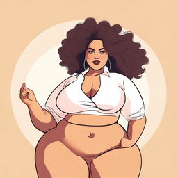 An illustration of a plus-sized woman with prominent curves, focusing on body positivity and confidence