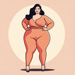 An illustration of a plus-sized woman with prominent curves, focusing on body positivity and confidence