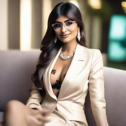 A tasteful and elegant portrait of Mia Khalifa in a stylish and fashionable outfit that accentuates her beauty