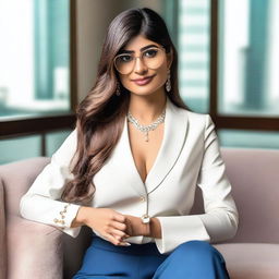 A tasteful and elegant portrait of Mia Khalifa in a stylish and fashionable outfit that accentuates her beauty