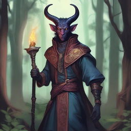 A detailed illustration of a cleric tiefling