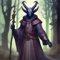 A detailed illustration of a cleric tiefling