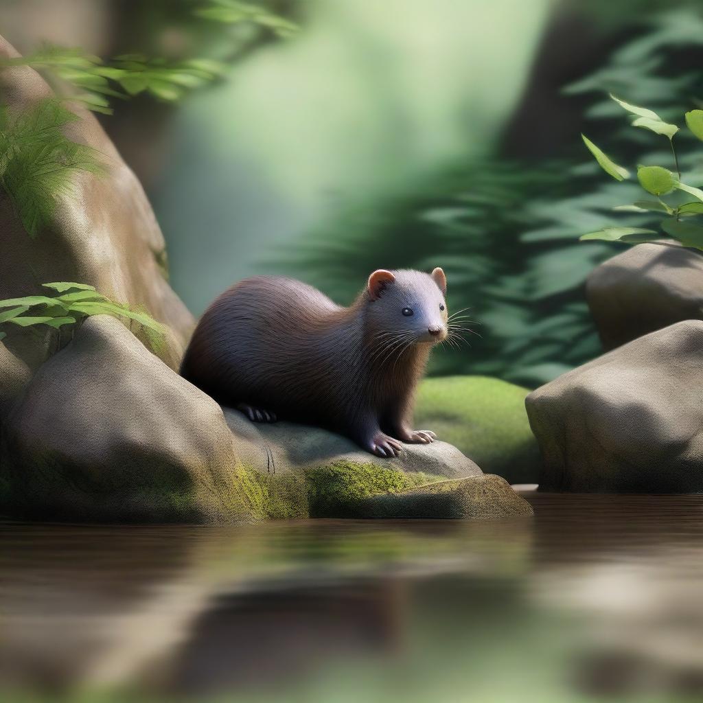 A detailed and realistic depiction of a mink in its natural habitat