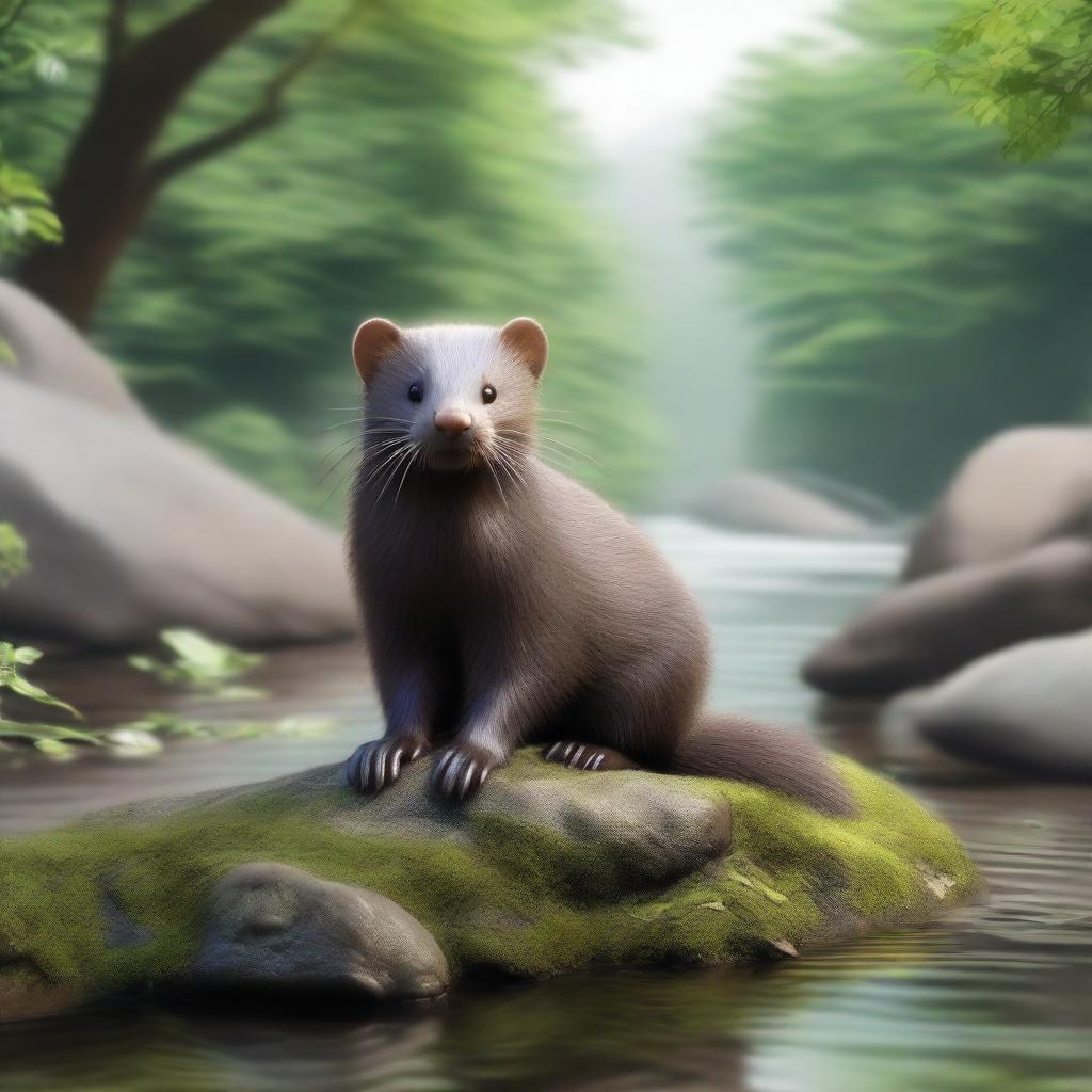 A detailed and realistic depiction of a mink in its natural habitat