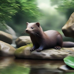 A detailed and realistic depiction of a mink in its natural habitat