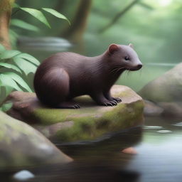 A detailed and realistic depiction of a mink in its natural habitat