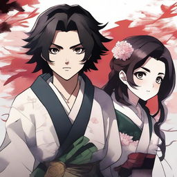 Create an image featuring Douma from Demon Slayer: Kimetsu No Yaiba and a girl
