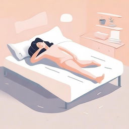 An imaginative illustration of a person sleeping in a running pose on a bed