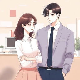 A book cover featuring a soft office romance couple, reminiscent of a K-Drama poster or webtoon