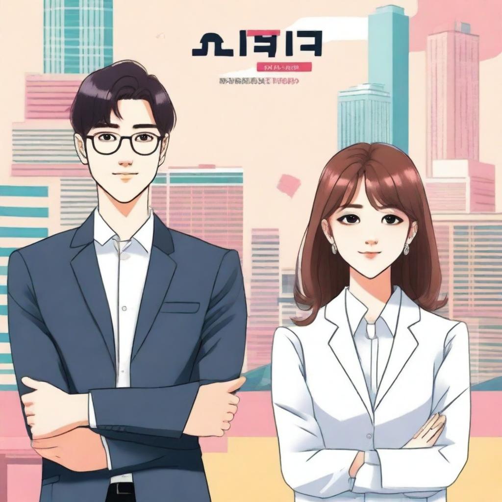 Create a book cover inspired by a K-drama poster, featuring a CEO and an employee couple