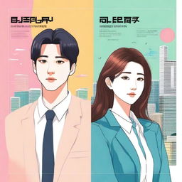 Create a book cover inspired by a K-drama poster, featuring a CEO and an employee couple