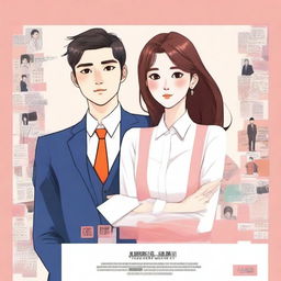 Create a book cover inspired by a K-drama poster, featuring a CEO and an employee couple