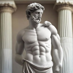 A highly detailed and realistic image of a Greek statue, capturing the classical beauty and intricate details of ancient Greek sculpture