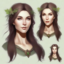 Create a beautiful elven woman who was once an actress and is now a druid, suitable for a character in a Dungeons & Dragons game