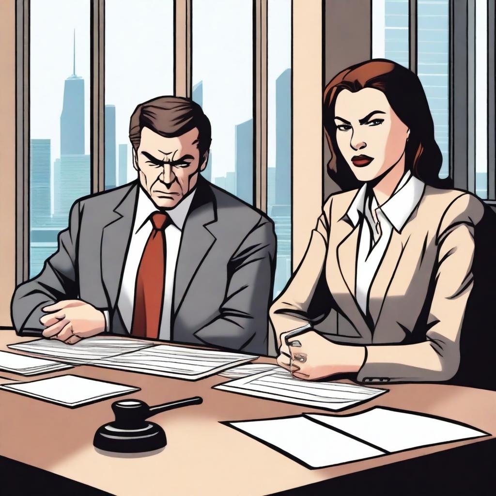 A female lawyer sitting at her desk in a sleek, modern office