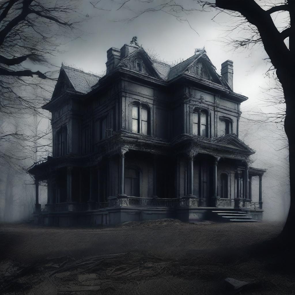 Create an image of an eerie, old mansion titled 'House 891'