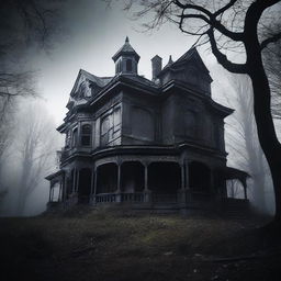 Create an image of an eerie, old mansion titled 'House 891'