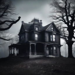 Create an image of an eerie, old mansion titled 'House 891'