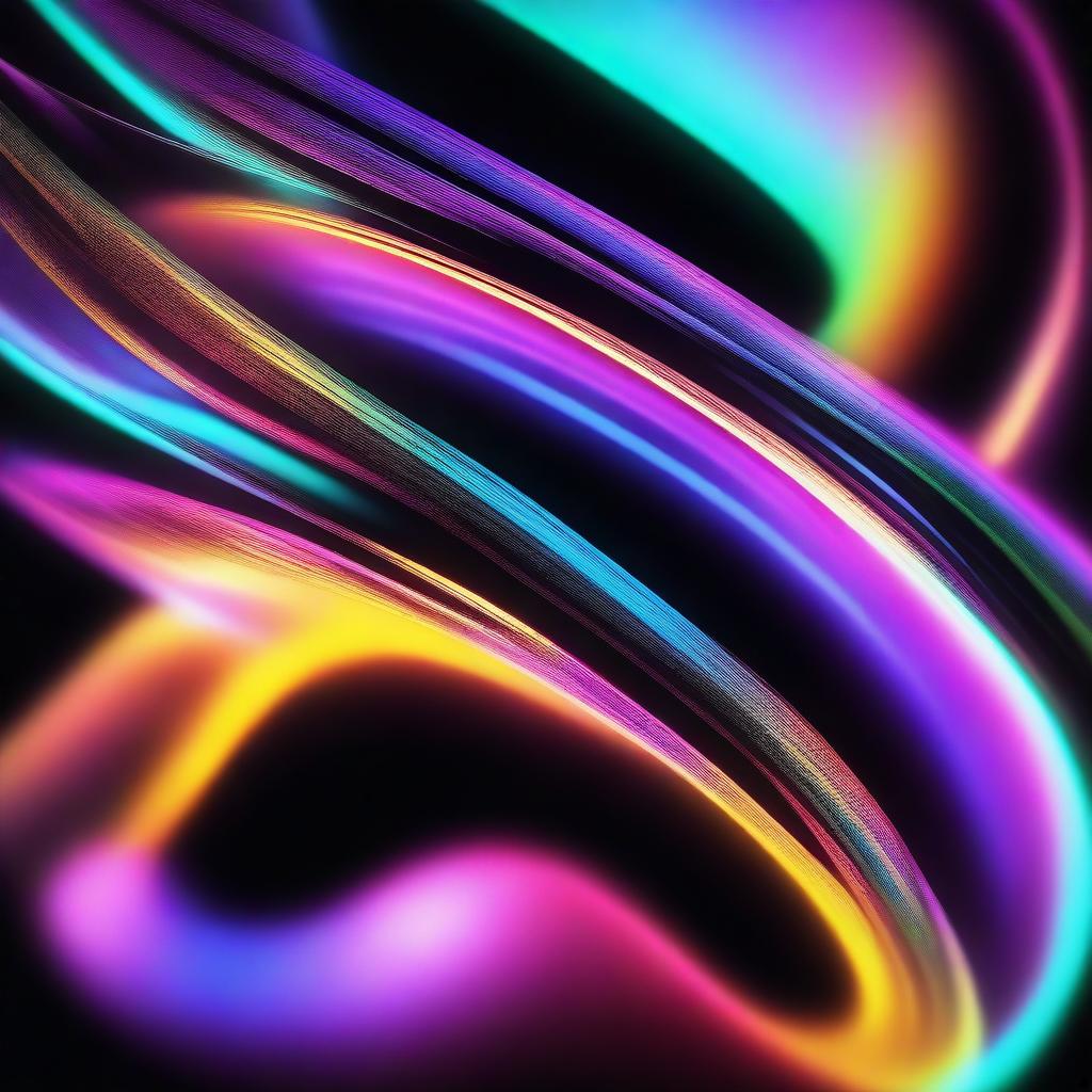 Create an abstract image featuring fluid holographic iridescent neon light curves in motion