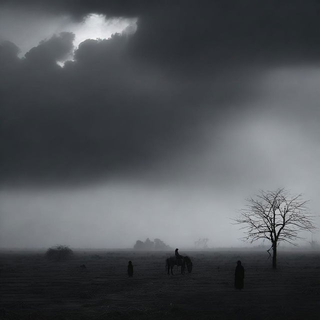 A dark and emotional depiction of Indian land, featuring a moody and somber atmosphere