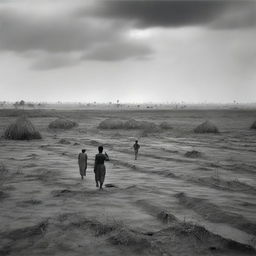 A dramatic scene of fading fields in India, depicting dark, unfruitful land