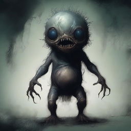 A dark and eerie depiction of a fetus monster, featuring grotesque and unsettling details