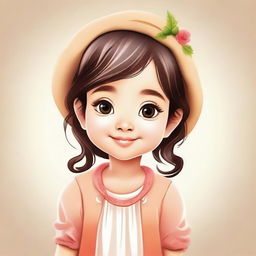 Create an image of a cute little woman with a cheerful expression, dressed in a charming outfit