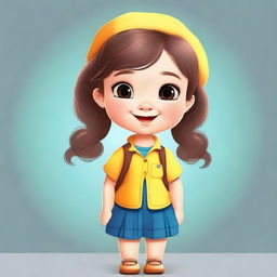 Create an image of a cute little woman with a cheerful expression, dressed in a charming outfit