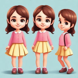 Create an image of a cute little woman with a cheerful expression, dressed in a charming outfit