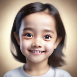 A hyper-realistic image of a cute little woman with a friendly expression