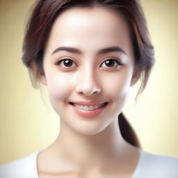 A hyper-realistic image of a cute woman with a friendly expression