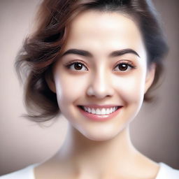 A hyper-realistic image of a cute woman with a friendly expression