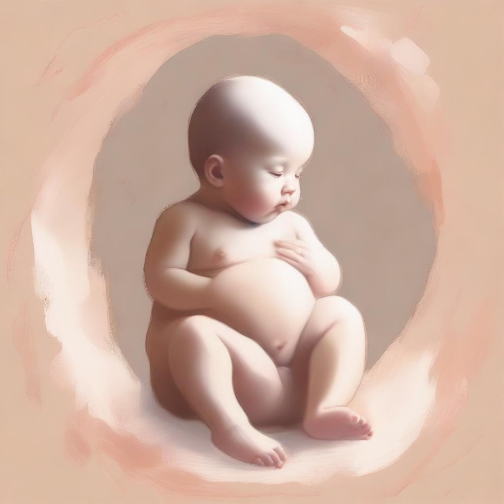 A serene and artistic painting of a fetus, depicted in a soft and gentle style