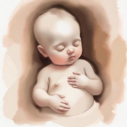 A serene and artistic painting of a fetus, depicted in a soft and gentle style