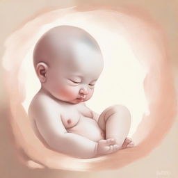 A serene and artistic painting of a fetus, depicted in a soft and gentle style