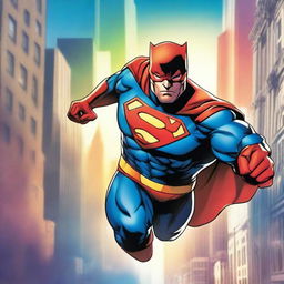 A dynamic and powerful superhero in an action pose, featured on a comic book cover