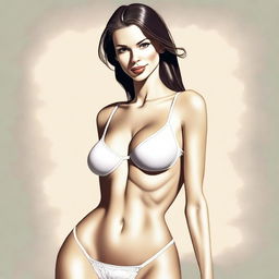 A tasteful and respectful depiction of a skinny woman with enormous breasts wearing a bra