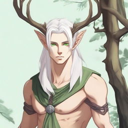 A 25-year-old young male half-dryad with a slender but strong build