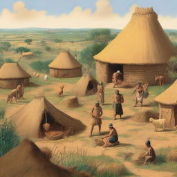 A detailed scene depicting life during the Bronze Age